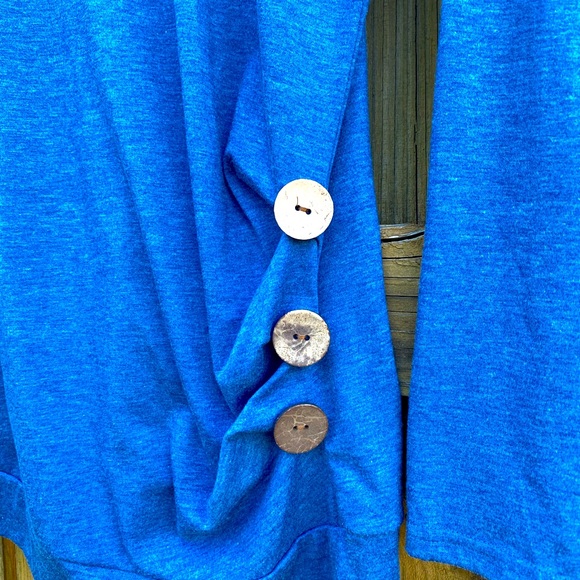 Side Button Detail Long Sleeve Tee Shirt | S | Blue - Picture 2 of 5